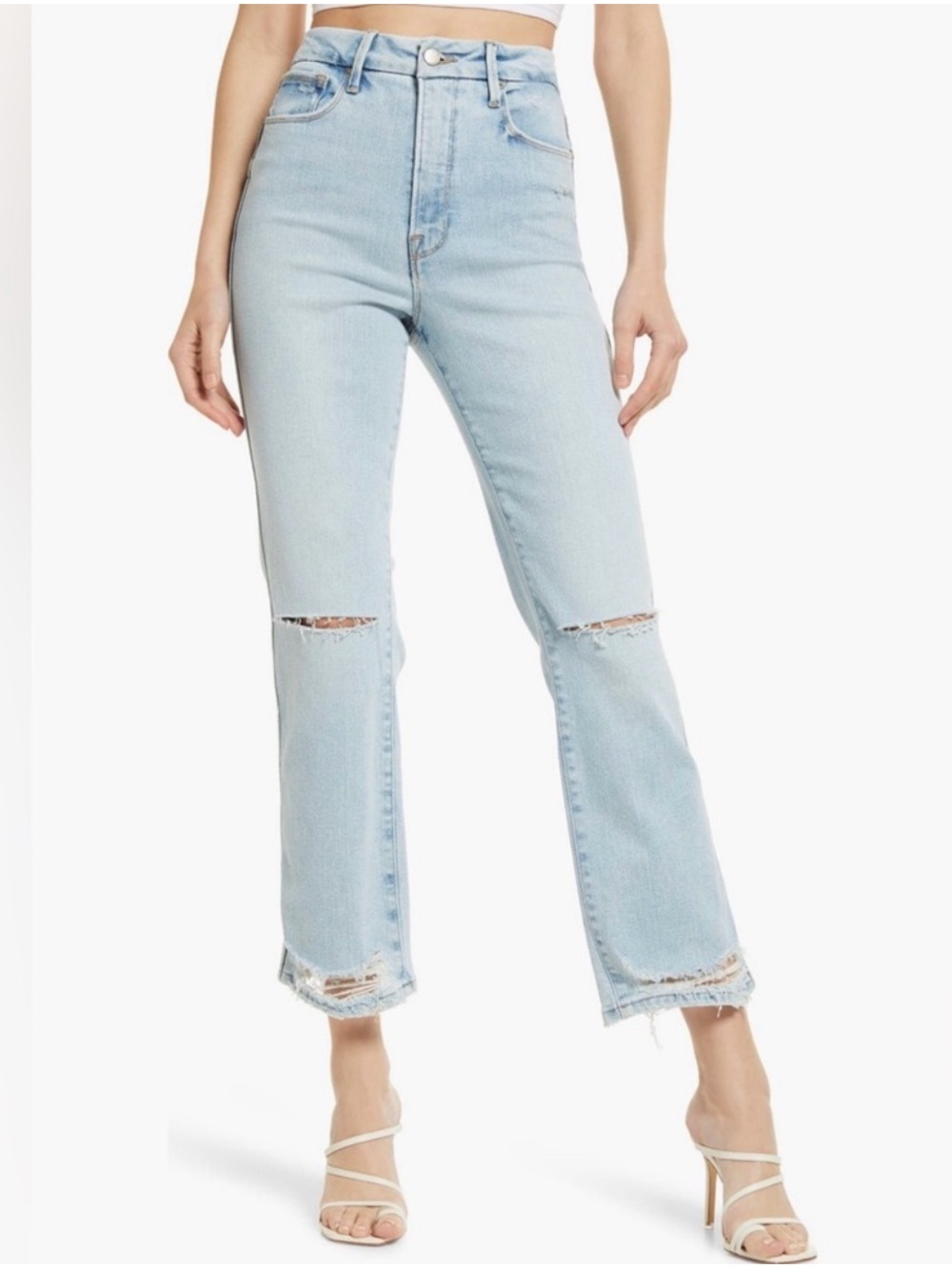 Good American Good Curve Straight Jeans High Rise Distressed Light Wash 4/27 - Picture 7 of 7